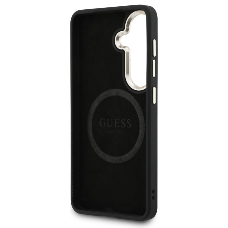 Husa Guess Saffiano Peony Embossed Ring MagSafe Samsung Galaxy S26, negru, GUHMS26SPSAMSECK