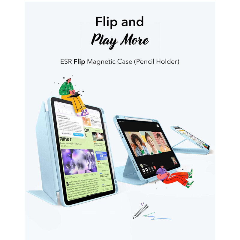 Husa iPad Air 11 (2026) ESR Flip Hybrid Pen, albastru