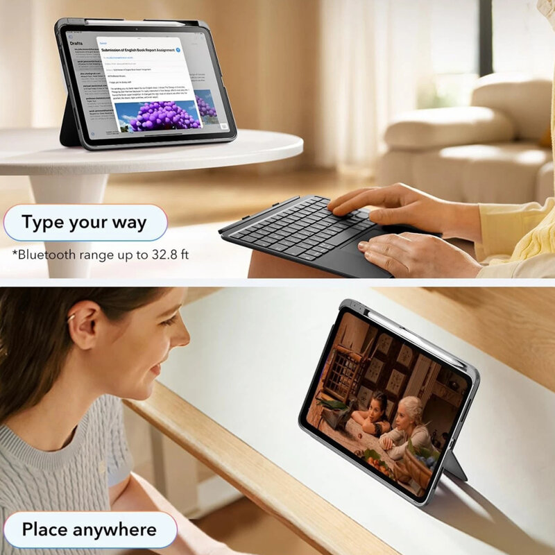 Husa iPad Air 11 (2026) ESR Flex Keyboard Case, gri