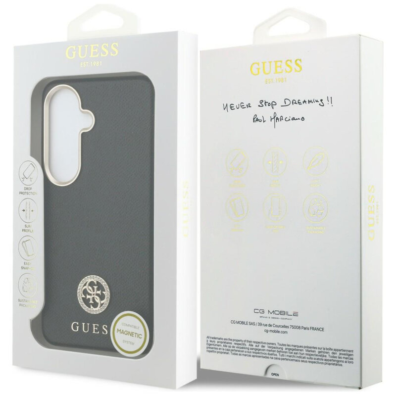Husa originala Guess Samsung Galaxy S26 Plus Rhinestone Round Logo MagSafe, negru, GUHMS26MPGCRMDEK