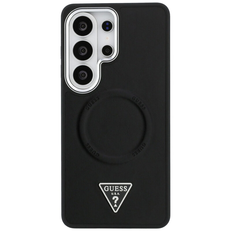 Husa Samsung Galaxy S26 Ultra Guess Embossed Ring Triangle Logo MagSafe, negru, GUHMS26LPSDTSCMK