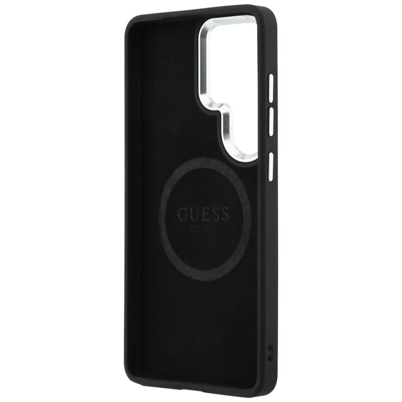 Husa Samsung Galaxy S26 Ultra Guess Embossed Ring Triangle Logo MagSafe, negru, GUHMS26LPSDTSCMK