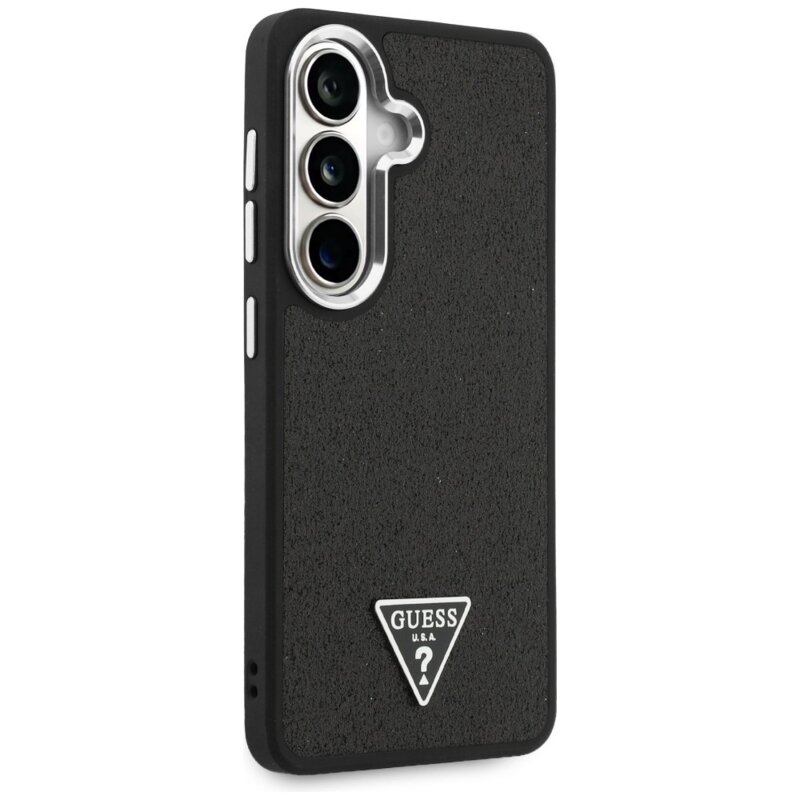 Husa Guess Fixed Glitter Triangle Logo MagSafe Samsung Galaxy S26 Plus cu sclipici, negru, GUHMS26MPFGTSCMK