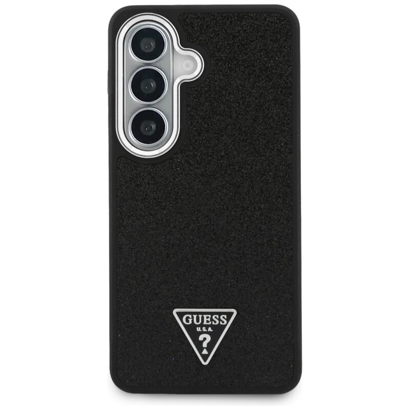 Husa Guess Fixed Glitter Triangle Logo MagSafe Samsung Galaxy S26 Plus cu sclipici, negru, GUHMS26MPFGTSCMK
