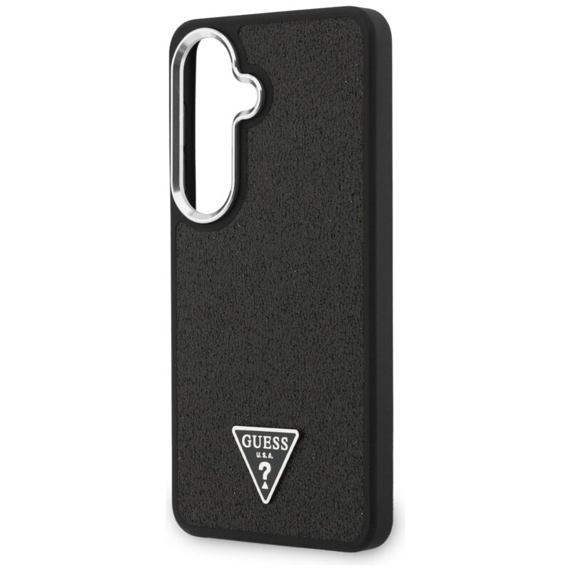 Husa Guess Fixed Glitter Triangle Logo MagSafe Samsung Galaxy S26 Plus cu sclipici, negru, GUHMS26MPFGTSCMK