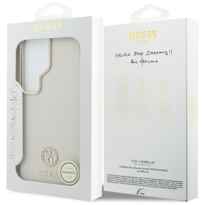 Husa originala Guess Samsung Galaxy S26 Ultra Rhinestone Round Logo MagSafe, bej, GUHMS26LPGCRMDEE