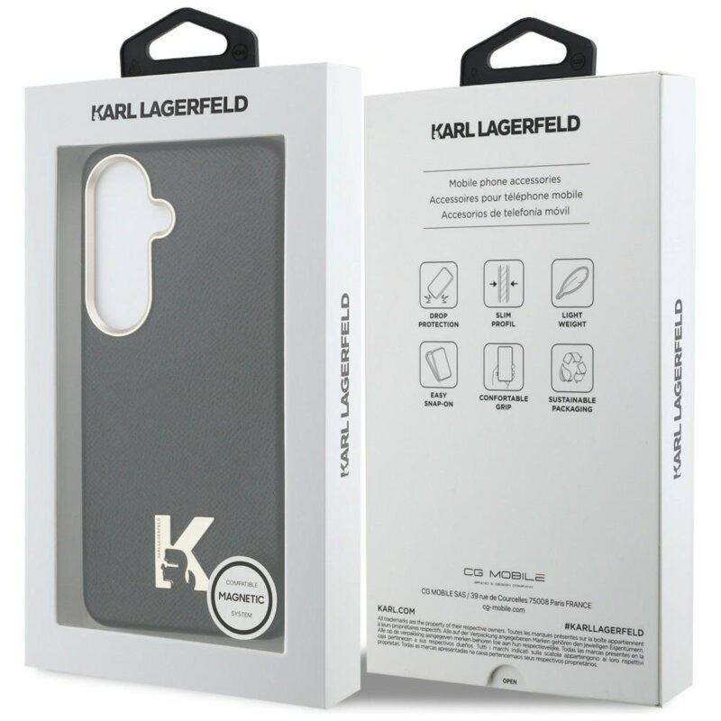 Husa Samsung Galaxy S26 Karl Lagerfeld Wrapped Grained Leather MagSafe, negru, KLHMS26S5PGFKHGK