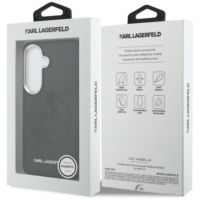 Husa Samsung Galaxy S26 Plus Karl Lagerfeld Wrapped Leather with Karl Round Point Logo MagSafe, negru, KLHMS26MPSKRPMK