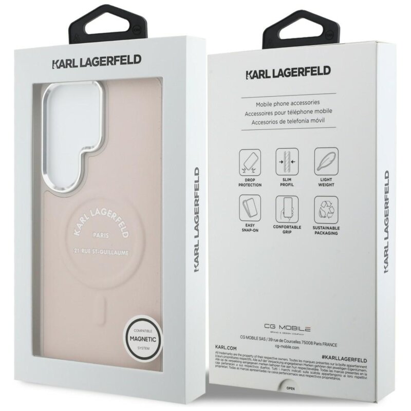 Husa Samsung Galaxy S26 Ultra Karl Lagerfeld Wrapped Leather with Karl RSG Logo MagSafe, KLHMS26LPSKRSGEP, roz
