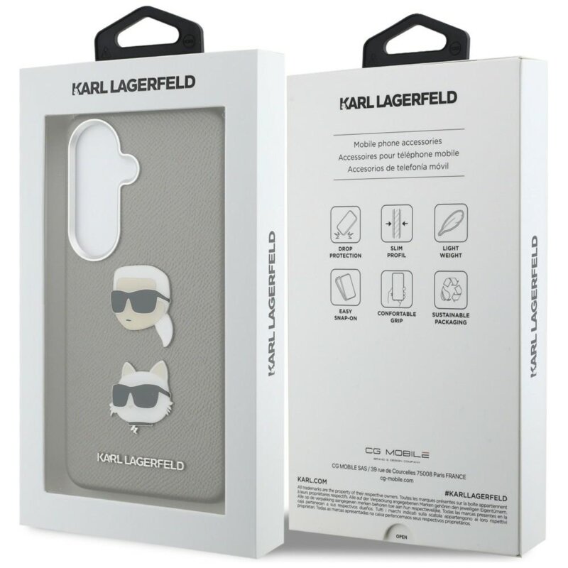 Husa originala Samsung Galaxy S26 Karl Lagerfeld Wrapped Leather Saffiano with with K&C Head Pin, KLHCS26SPSFDHPOG, gri