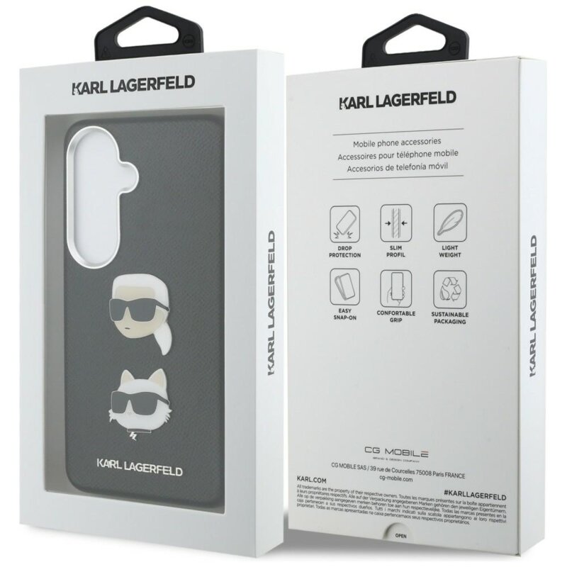 Husa originala Samsung Galaxy S26 Karl Lagerfeld Wrapped Leather Saffiano with with K&C Head Pin, KLHCS26SPSFDHPOK, negru