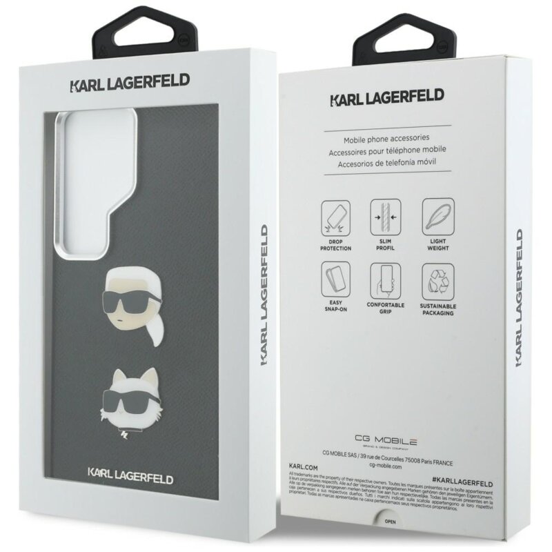Husa originala Samsung Galaxy S26 Ultra Karl Lagerfeld Wrapped Leather Saffiano with with K&C Head Pin, KLHCS26LPSFDHPOK, negru