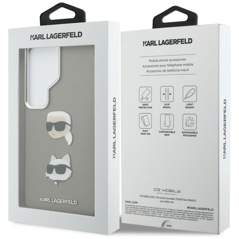 Husa originala Samsung Galaxy S26 Ultra Karl Lagerfeld Wrapped Leather Saffiano with with K&C Head Pin, KLHCS26LPSFDHPOG, gri