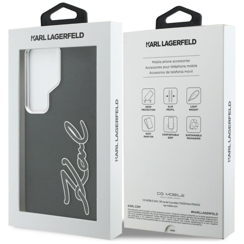 Husa Samsung Galaxy S26 Ultra Karl Lagerfeld Full Wrapped Grained Leather with Signature Resin Logo, KLHCS26LPGFKSRSK, negru
