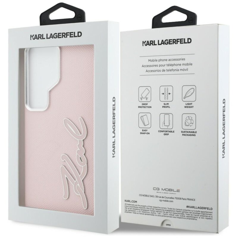 Husa Samsung Galaxy S26 Ultra Karl Lagerfeld Full Wrapped Grained Leather with Signature Resin Logo, KLHCS26LPGFKSRSP, roz