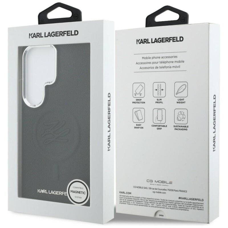Husa Samsung Galaxy S26 Ultra Karl Lagerfeld Leather with Initial Logo Debossed MagSafe, KLHMS26LPGFKLRDK, negru