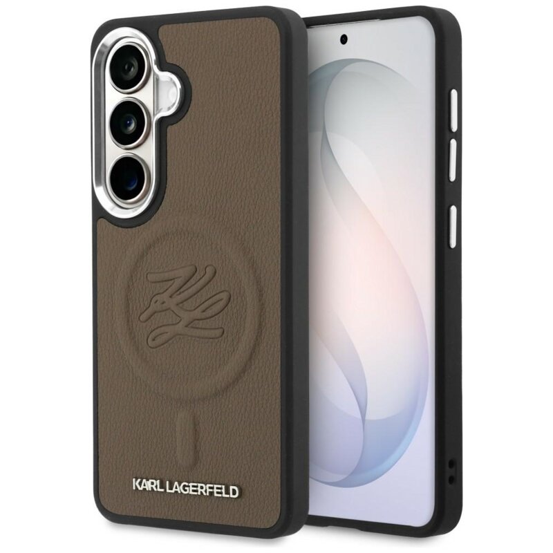 Husa Samsung Galaxy S26 Plus Karl Lagerfeld Leather with Initial Logo Debossed MagSafe, KLHMS26MPGFKLRDW, maro