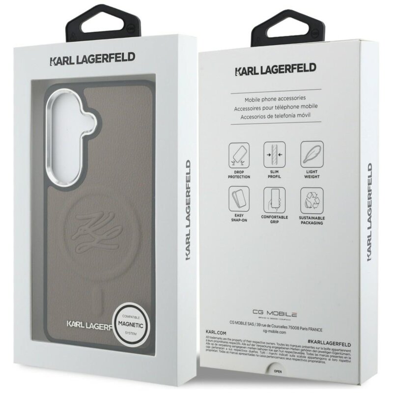 Husa Samsung Galaxy S26 Plus Karl Lagerfeld Leather with Initial Logo Debossed MagSafe, KLHMS26MPGFKLRDW, maro
