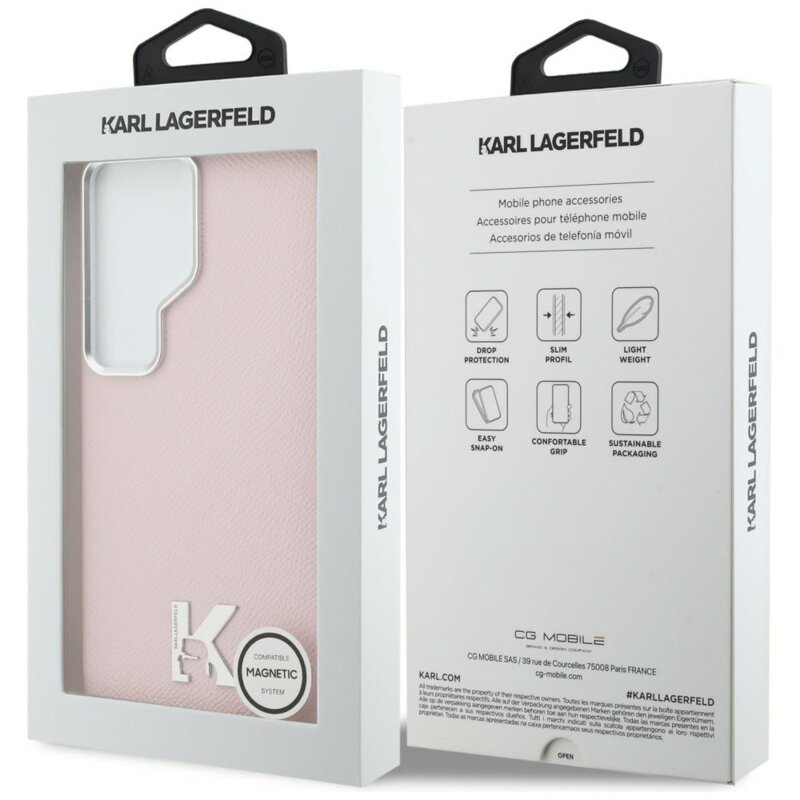 Husa Samsung Galaxy S26 Ultra Karl Lagerfeld Wrapped Grained Leather MagSafe, roz, KLHMS26L5PGFKHGP