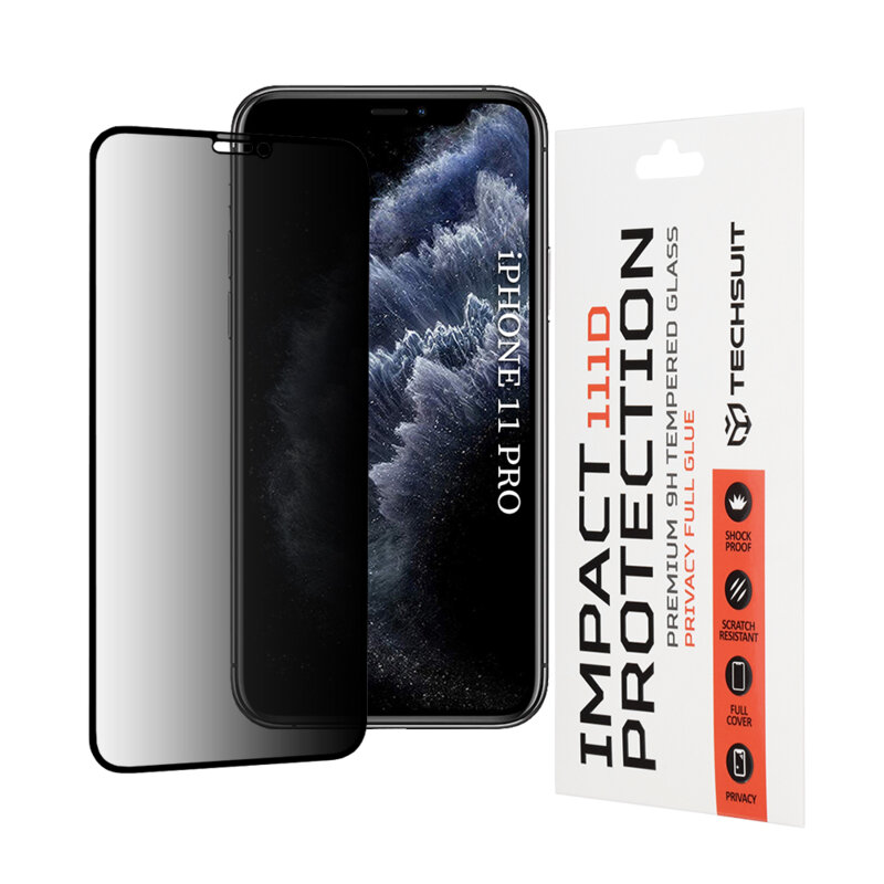 Folie sticla iPhone 11 Pro Techsuit 111D Privacy Full Glue, negru