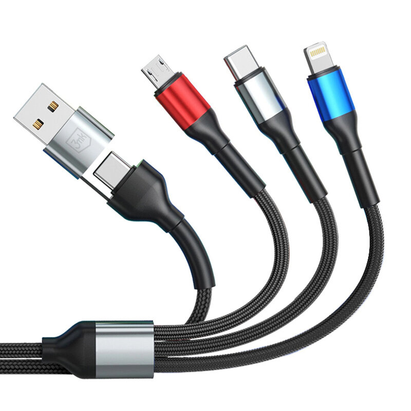 Cablu de date 6in1 USB, USB-C, iOS, Micro 3mk Hyper N, negru, 18W, 1.2m