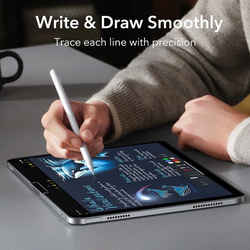 Folie sticla iPad Air 13 (2024) ESR Armorite Paper-Feel UltraFit Tray, transparenta