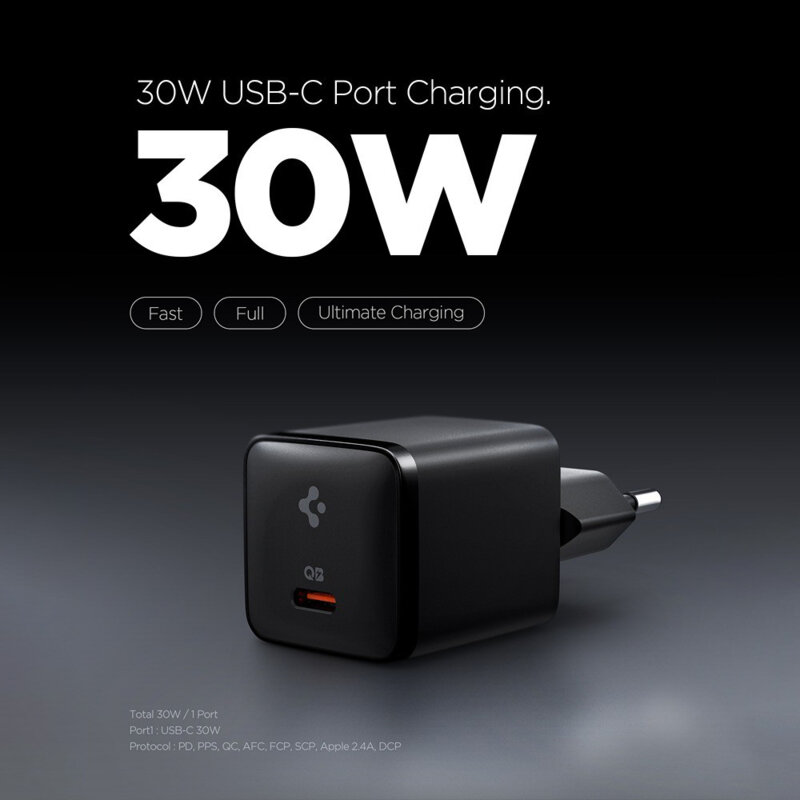 Incarcator Type-C Fast Charge Spigen, 30W, negru, ACH09492