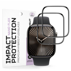 [Pachet 2x] Folie Apple Watch 10 42mm Techsuit Nano Flex, negru