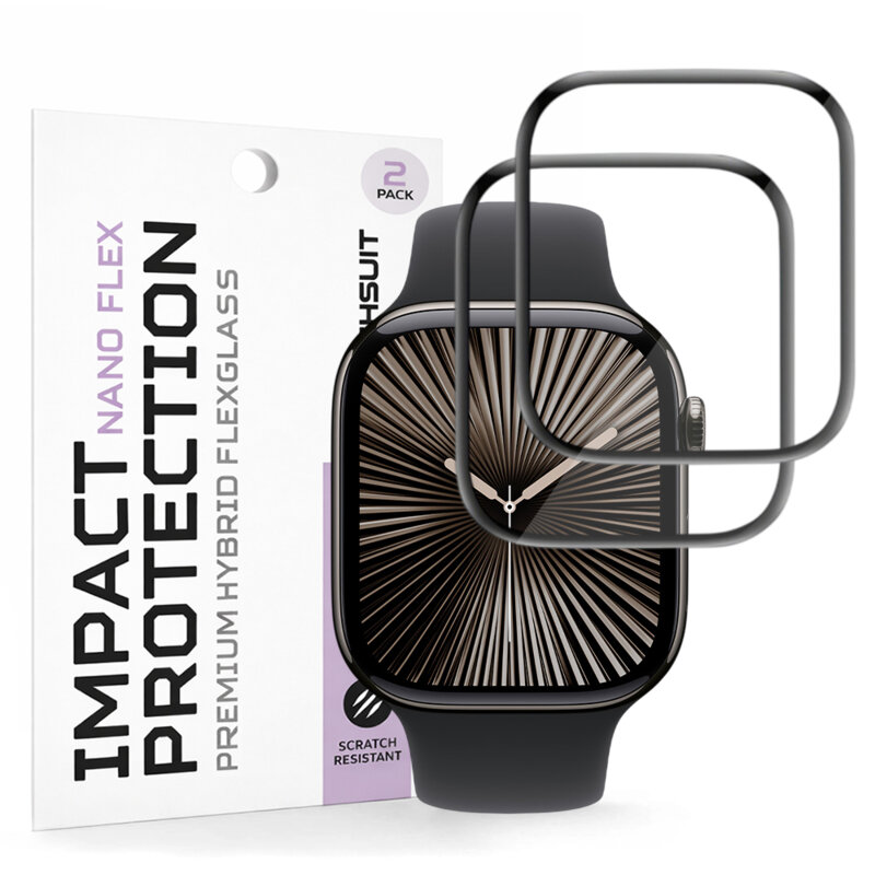 [Pachet 2x] Folie Apple Watch 10 42mm Techsuit Nano Flex, negru