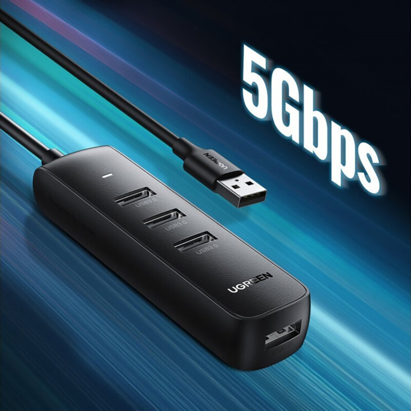 Hub 4 x USB, Type-C 12V Ugreen, 5Gbps, 0.25m, negru, 10915