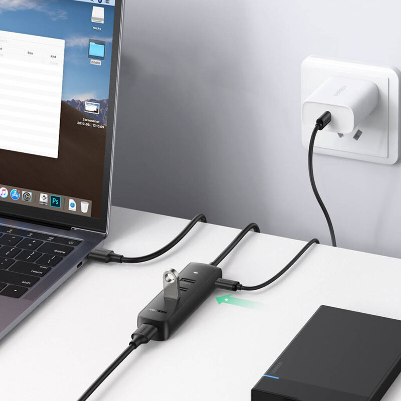Hub 4 x USB, Type-C 12V Ugreen, 5Gbps, 0.25m, negru, 10915