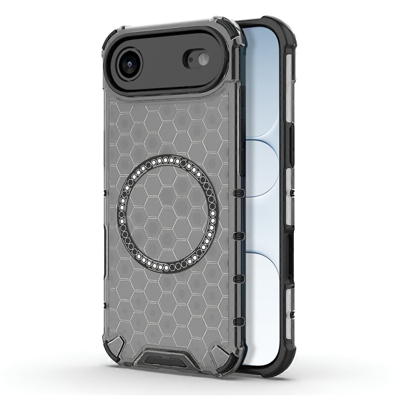 Husa transparenta iPhone 17 Air Techsuit HoneyComb Shield MagSafe cu protectie camera, negru