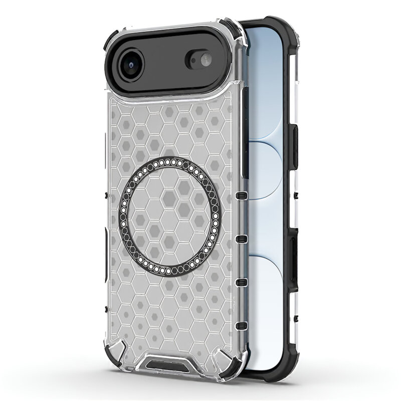 Husa transparenta iPhone 17 Air Techsuit HoneyComb Shield MagSafe cu protectie camera, alb