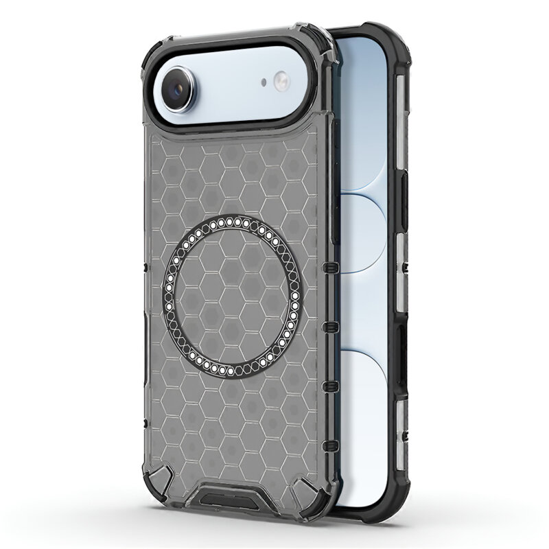 Husa transparenta iPhone 17 Air Techsuit HoneyComb Shield MagSafe, negru