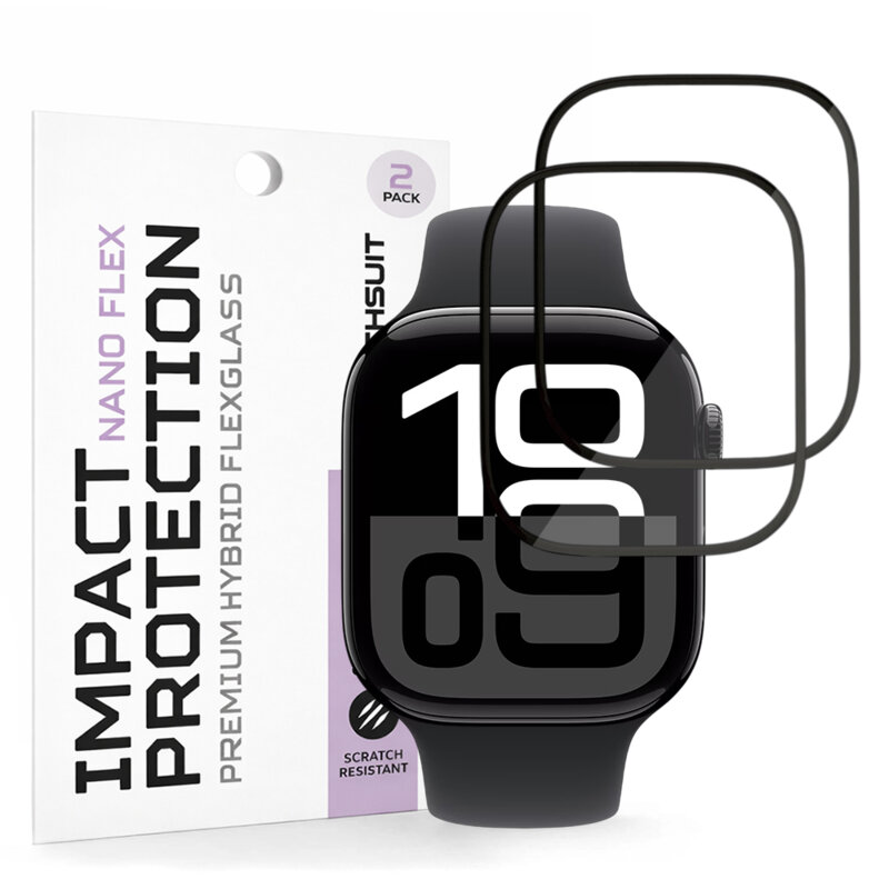 [Pachet 2x] Folie Apple Watch 10 46mm Techsuit Nano Flex, negru