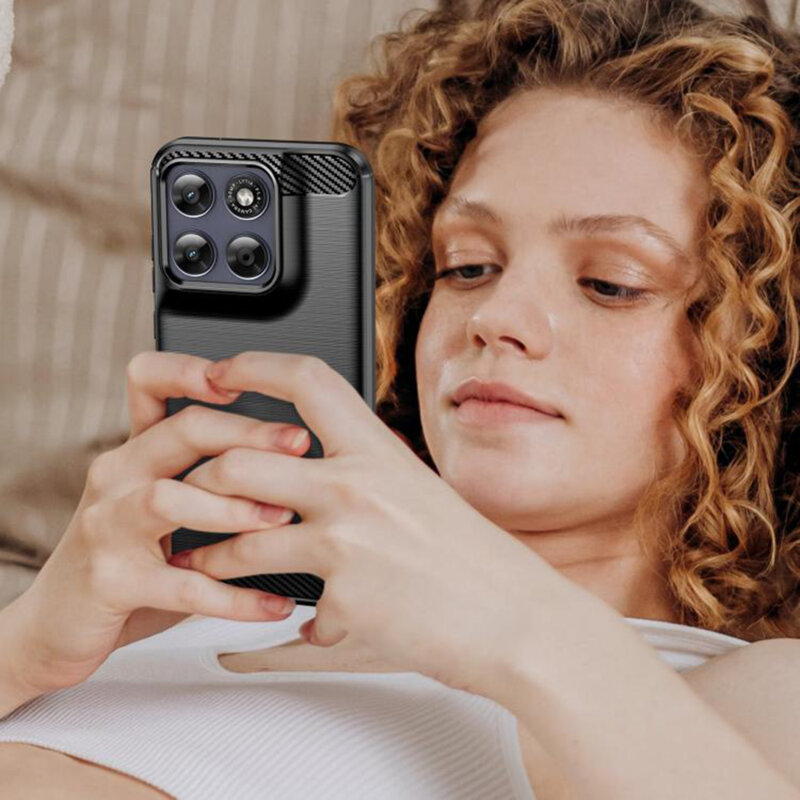 Husa Motorola Moto G77 Techsuit Carbon Silicone, negru