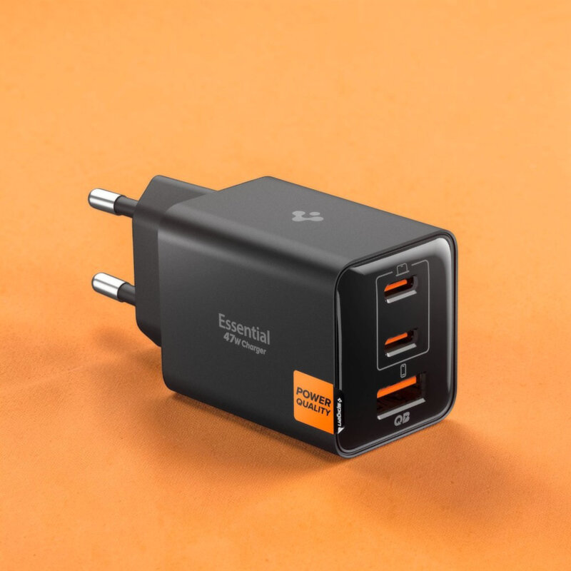 Incarcator USB, 2x Type-C Fast Charge Spigen, 47W, negru, EE473EU