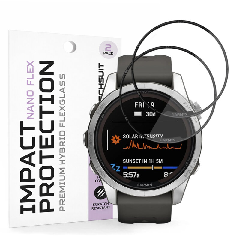 [Pachet 2x] Folie Garmin Fenix 7S Pro Solar Techsuit Nano Flex, negru
