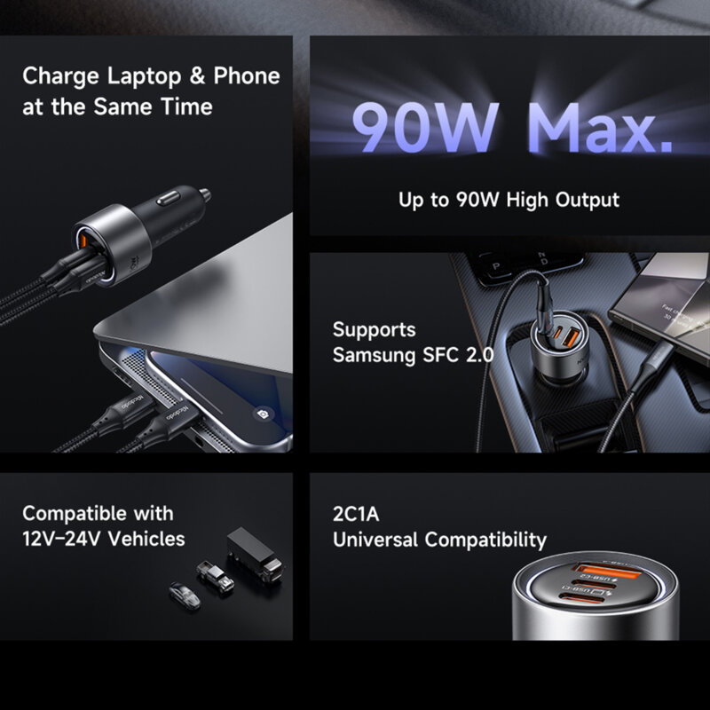 Incarcator auto compact 2x Type-C, USB, 90W, Mcdodo Cool Series, CC-3110