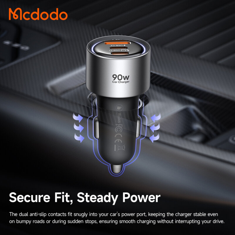 Incarcator auto compact 2x Type-C, USB, 90W, Mcdodo Cool Series, CC-3110