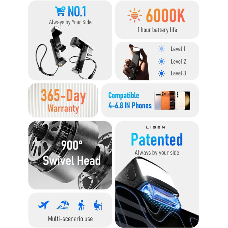 Suport de birou pentru telefon, lumini LED Lisen, YL0225070021