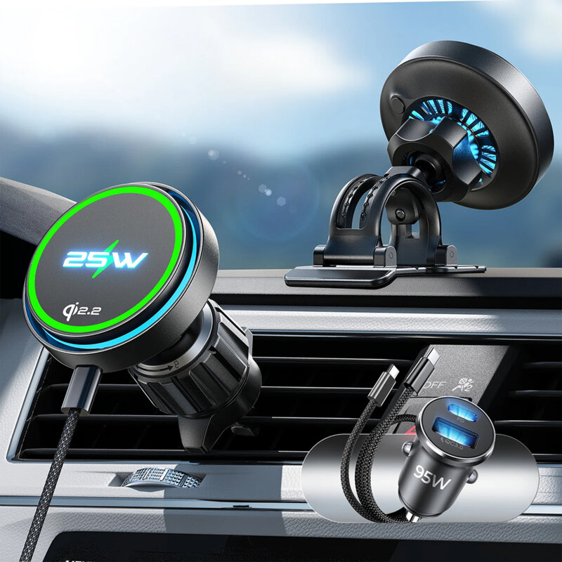 Suport auto 2in1 cu incarcare wireless, ventilatie 25W Lisen W116
