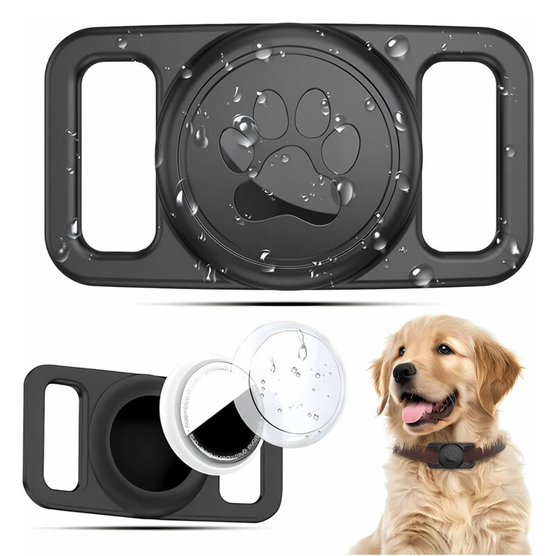 Husa AirTag waterproof pentru zgarda caini Techsuit DG1, negru