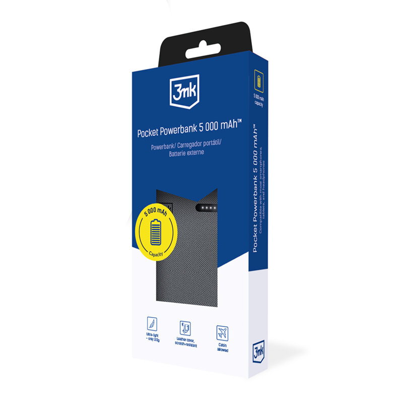 Power bank USB-C 5000mAh 12W, 2.4A MAX, 3mk, negru