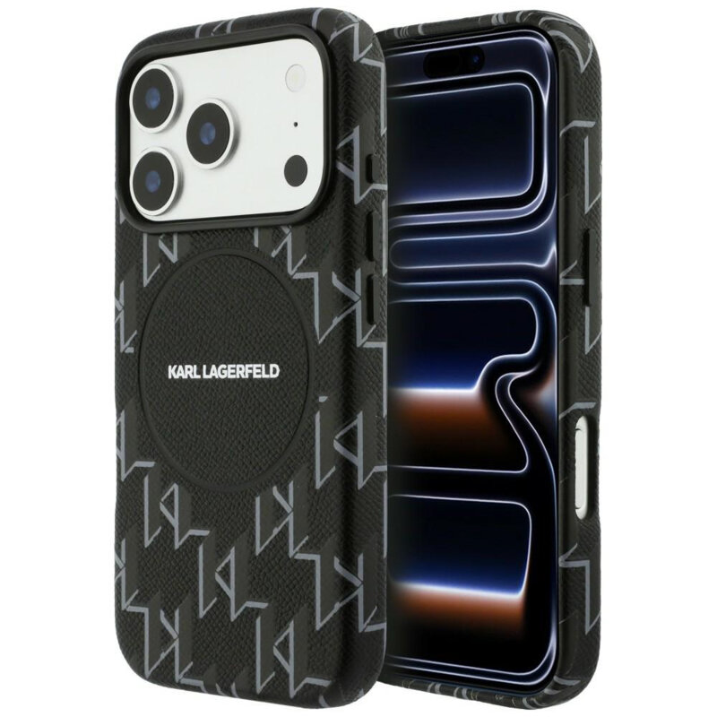 Husa iPhone 17 Pro Karl Lagerfeld Leather KL Monogram Logo MagSafe, negru, KLHMP17L5PGKLMCK