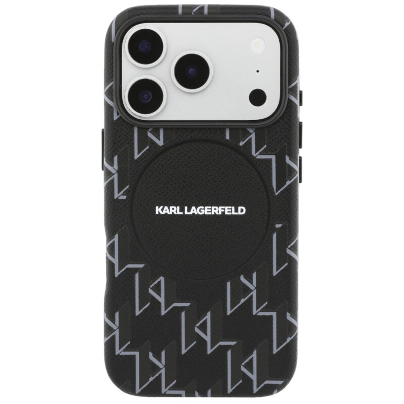 Husa iPhone 17 Pro Karl Lagerfeld Leather KL Monogram Logo MagSafe, negru, KLHMP17L5PGKLMCK