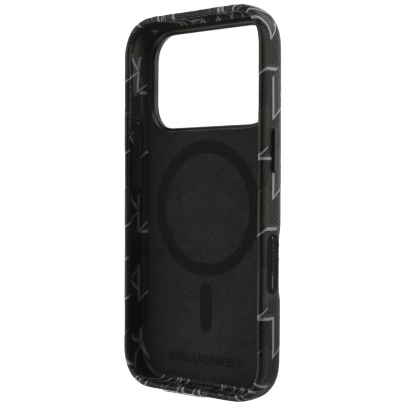 Husa iPhone 17 Pro Karl Lagerfeld Leather KL Monogram Logo MagSafe, negru, KLHMP17L5PGKLMCK