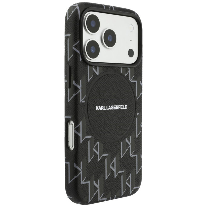 Husa iPhone 17 Pro Max Karl Lagerfeld Leather KL Monogram Logo MagSafe, negru, KLHMP17X5PGKLMCK