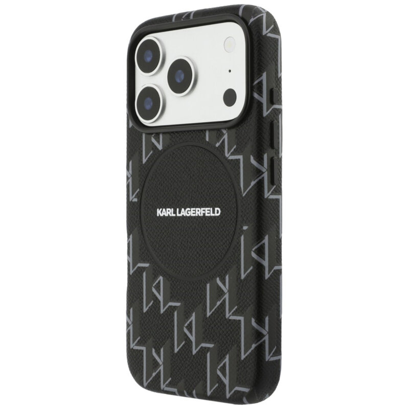 Husa iPhone 17 Pro Max Karl Lagerfeld Leather KL Monogram Logo MagSafe, negru, KLHMP17X5PGKLMCK