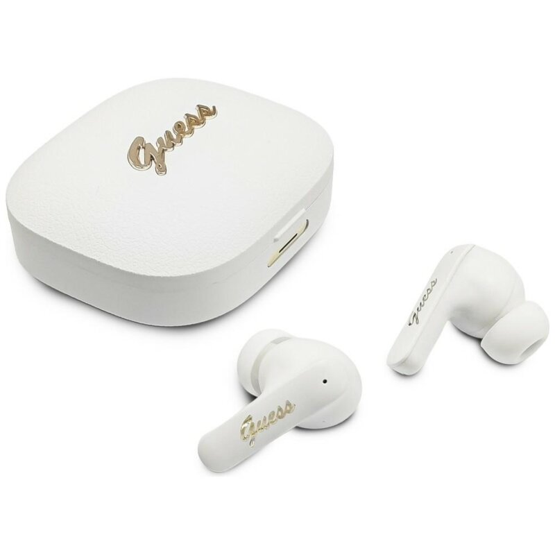 Casti Bluetooth Guess Script Metal Logo, alb, GUTWSX45PGSH